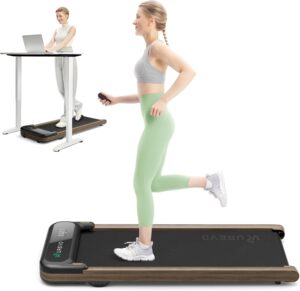 UREVO Smart Walking Pad with MIIT Modes, Walking Pad Treadmill UnderDesk, Wooden Treadmills for Home Plug and Play Jogging Machine with HiveTech Cushioning, APP Remoter and LED Display