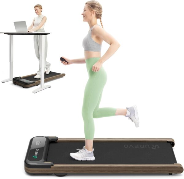 UREVO Smart Walking Pad with MIIT Modes, Walking Pad Treadmill UnderDesk, Wooden Treadmills for Home Plug and Play Jogging Machine with HiveTech Cushioning, APP Remoter and LED Display