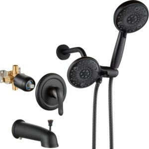 Aolemi Shower Faucet Set with Tub Spout Rain Shower Head System Shower Trim Kit Pressure Rough-in Valve Included 8 Setting Dual Shower Head and Handheld Spray Oil Rubbed Bronze