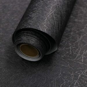 Abyssaly 35.4" x 118" Black Silk Wallpaper Peel and Stick Embossed Self Adhesive Black Contact Paper Removable Kitchen Vinyl Textured Wall Paper Cabinet Furniture Shelf Liner