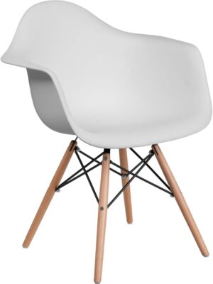 Flash Furniture 2 Pack Alonza Series White Plastic Chair with Wooden Legs