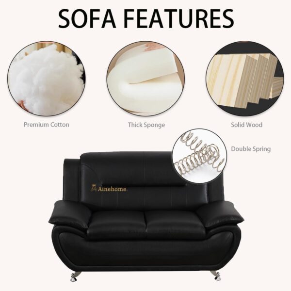 A Ainehome Sectional Sofa Sets, Living Room Furniture Sets Modern Faux Leather Sofa Couch 5-Seat Sofa for Living Room(A-Black, Sofa+Loveseat)