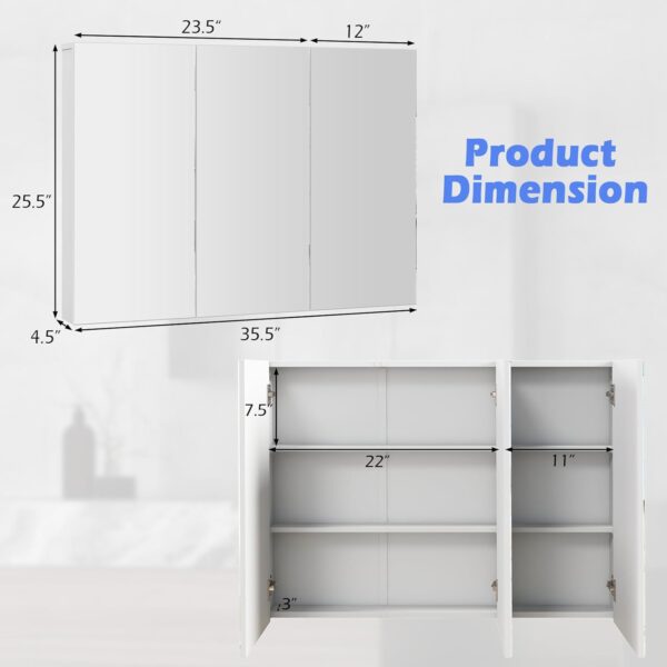 Tangkula Mirrored Medicine Cabinet, Large Wide Wall Mounted Storage Cabinet with 3 Mirror Doors & Adjustable Shelf, 36 x 4.5 x 25.5 Inch, Bathroom Mirror Medicine Cabinet (36 x 25.5 Inch)