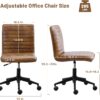 Furniliving Leather Office Chair with Wheels Armless Vanity Desk Chair 360° Swivel Computer Rolling Chair with Mid Back, Height Adjustable Accent Chairs with Gold Metal Base Stool, PU YellowBrown