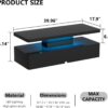 oneinmil Modern Stylish Coffee Table with 16 Colors LED Lights, Double-Layer Design for Living Room, Black