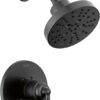 Delta Faucet Saylor 17 Series Black Shower Valve Trim Kit with H2Okinetic Shower Head, Delta Shower System, Shower Faucet Set, Shower Head and Handle Set, Matte Black T17235-BL (Valve Not Included)
