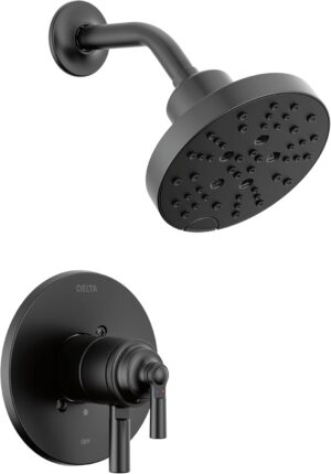 Delta Faucet Saylor 17 Series Black Shower Valve Trim Kit with H2Okinetic Shower Head, Delta Shower System, Shower Faucet Set, Shower Head and Handle Set, Matte Black T17235-BL (Valve Not Included)