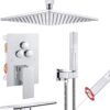 VANFOXLE Shower Faucets Sets Complete Chrome Shower System with Tub Spout Push Button Diverter Shower Faucet Fixtures with 2 in 1 Handheld, 10 Inch Shower Head(Rough-in Valve Body and Trim)