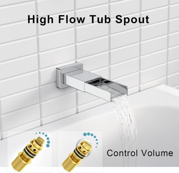 SR SUN RISE 12 Inches All Metal Square Shower System with Tub Spout, Tub Shower Faucet Set, High Pressure Rain Shower Head and Handheld Sprayer Combo Shower Fixtues, Valve Included, Polished Chrome