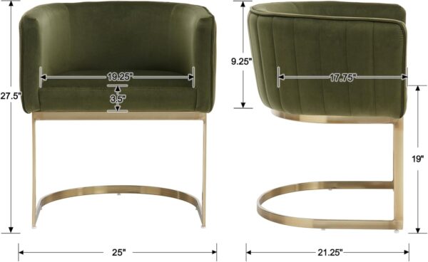 Dining Chairs Set of 2 Modern Velvet Kitchen & Dining Room Chairs with Arms Contemporary Upholstered Barrel Accent Side Chair 20" Wide Seat for Bedroom/Living Room, Green