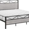 Queen Size Bed Frame with Headboard, Industrial Platform Queen Bed Frame with 14 Strong Metal Slats Support, 11'' Under-Bed Storage, No Noise, Easy Assembly, Light Grey