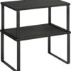 SONGMICS Cabinet Organizer Shelf, Set of 2 Kitchen Counter Shelves, Kitchen Storage, Spice Rack, Stackable, Expandable, Metal and Engineered Wood, Ink Black and Ebony Black UKCS02B01