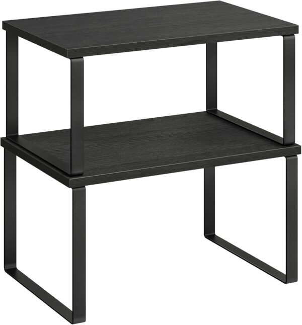 SONGMICS Cabinet Organizer Shelf, Set of 2 Kitchen Counter Shelves, Kitchen Storage, Spice Rack, Stackable, Expandable, Metal and Engineered Wood, Ink Black and Ebony Black UKCS02B01