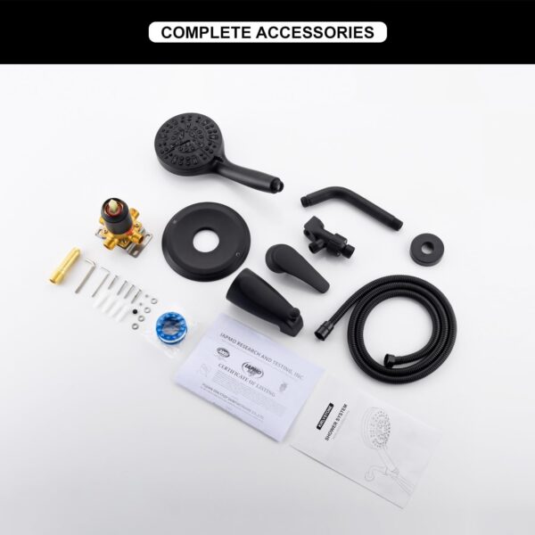 Tub Shower Faucet Combo, Matte Black Shower System 10 Patterns Handheld Shower Head with Tub Spout, Shower Trim Kit with Shower Head & Brass Valve