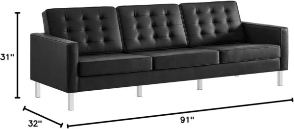 Modway EEI-3385-SLV-BLK Loft Tufted Button Faux Leather Upholstered Sofa in Silver Black