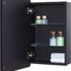Black Bathroom Mirror Medicine Cabinet with Round Corner Framed Door and Beveled Edge Mirror 15 x 25 inch, Recessed or Surface Mount, with Adjustable Glass Shelves