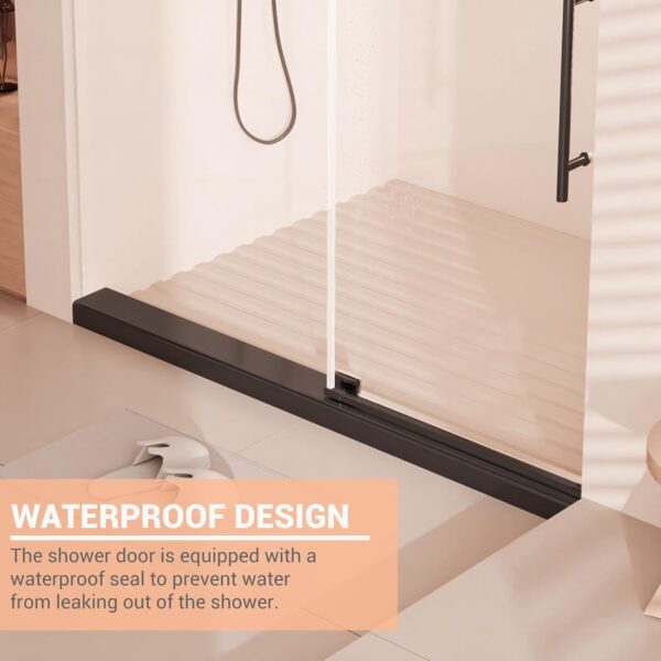 Shower Door, Sliding Shower Door with Explosion-Proof Film Clear Glass, Frameless Tempered Glass Shower Door with Stainless Steel Handle & Waterproof Seal Strip Parts