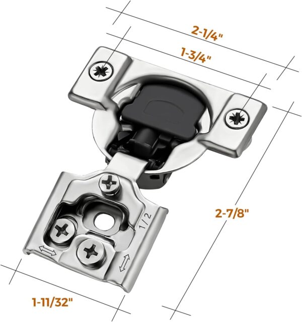Ravinte 50 Pack 25 Pair 1/2 inch Overlay Cabinet Hinges Soft Close Hidden Door Hinge for Kitchen Cabinet Hinges Stainless Steel Adjustable Hinges Satin Nickel Cabinet Hardware