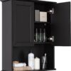 Black Bathroom Cabinet 23x29 inch Wooden Medicine Cabinet with 2 Doors and Adjustable Shelf, Wall Mounted Over Toilet Storage