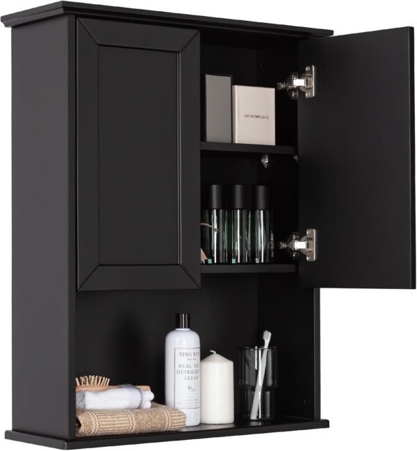 Black Bathroom Cabinet 23x29 inch Wooden Medicine Cabinet with 2 Doors and Adjustable Shelf, Wall Mounted Over Toilet Storage
