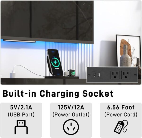 70" tv Stand w/ 36" Fireplace Up to 80" TVs,High Gloss LED Fireplace TV Stand Entertainment Center for 70/75+/80 inch TV, Modern Media TV Console Cabinet for Living Room,Black