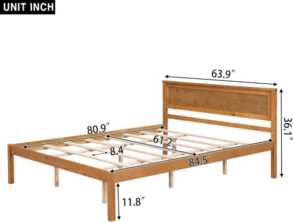 P PURLOVE Queen Size Bed Frame,Solid Wood Platform Bed with Headboard,No Box Spring Needed,Oak