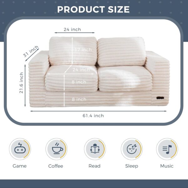 MAXYOYO Giant Bean Bag Chair for Adults, Upholstered Loveseat Floor Sofa with Pillows and Armrests, Large Bean Bag Sofa Plush Chair Couch for Bedroom Living Room, White