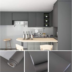 VEELIKE 15.7''x354'' Thick Grey Wallpaper Peel and Stick for Bedroom Bathroom Kitchen Self Adhesive Grey Contact Paper for Cabinets Walls Countertops Waterproof Removable Wallpaper for Living Room