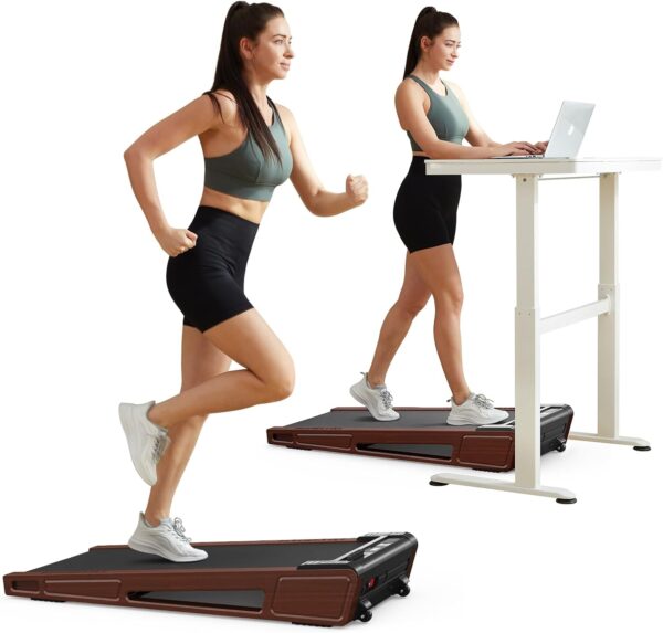 GOYOUTH Walking Pad with 5% Incline, Under Desk Treadmill, Compact Jogging Machine, Wooden Treadmills for Home Office & Small Space, 12 HIIT Programs