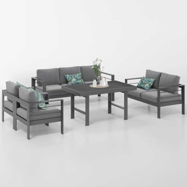 Solaste Aluminum Patio Furniture Set,5 Pieces Modern Outdoor Conversation Set Sectional Sofa with Upgrade Cushion and Dining Table, Grey