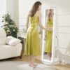 LED Mirror Jewelry Cabinet Standing, Jewelry Armoire with Full-Length Mirror and Adjustable LED Lights, 360° Swivel Jewelry Organizer Storage, White
