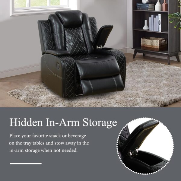 Leather Power Recliner Sofa Set with LED, Living Room Furniture Set, Leather Sofa Set with USB Port Storage Console Cup Holder (Leather Sofa and Loveseat Set, Black)