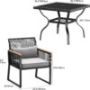 YITAHOME 5-Piece Outdoor Patio Furniture Dining Set, All-Weather Rattan Conversation Set with Wood Armrest, Soft Cushions and Glass Top Dining Table for Backyard Deck (Black+Light Gray)