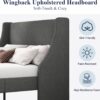 Allewie Platform Bed Frame Queen Size with Upholstered Headboard – Modern Deluxe Wingback Design, Wood Slat Support, Light Grey