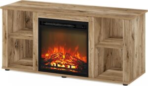 Furinno Jensen Entertainment Center TV Stand with Fireplace for TV up to 55 Inch, Flagstaff Oak