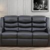 Leather Recliner Sofa Couch, 3-Seater Home Theater Seating Reclining Sofa, Power Reclining Couch with Cup Holders & Drop Down Table for Living Room Furniture Sets, Black
