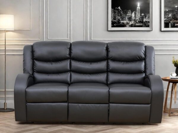 Leather Recliner Sofa Couch, 3-Seater Home Theater Seating Reclining Sofa, Power Reclining Couch with Cup Holders & Drop Down Table for Living Room Furniture Sets, Black