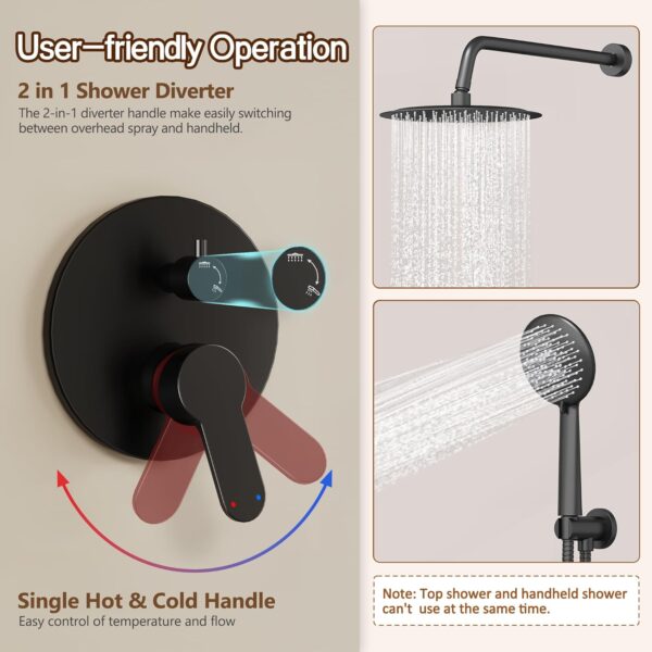 Gabrylly Shower System, Slide Bar Shower Faucet Set Complete with High Pressure 8" Rain Shower head and 5-Setting Handheld Shower Set, Shower Valve Include, Matte Black