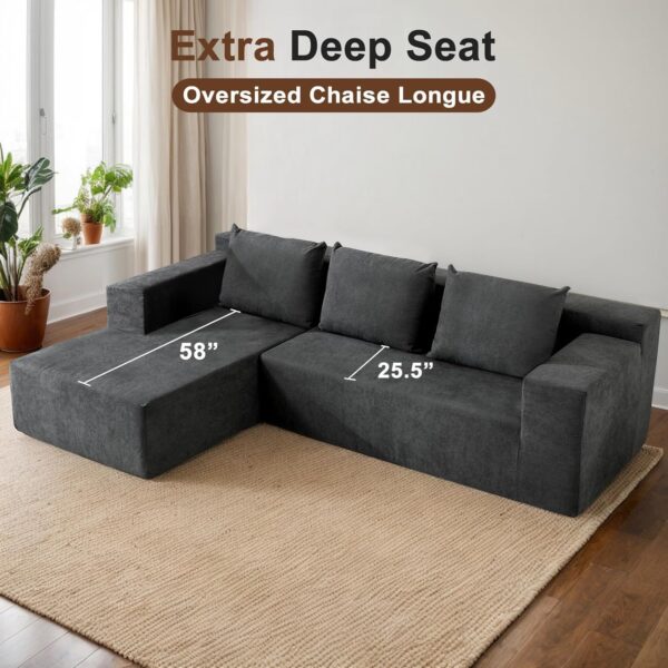 103" Cloud Sectional Sofa, Boneless L-Shape Couch with Chaise, Modern Minimalist Modular Couch for Living Room, Free Combination Deep Seat Corner, No Assembly Required, Dark Grey