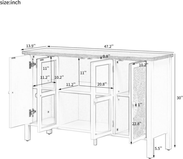47.2'' Retro TV Stand for TVs up to 43 Inches, Entertainment Center Media Console Cabinet with 3 Spacious Cabinets, Glass Cabinet Doors and Anti-tip Device for Living Room, White