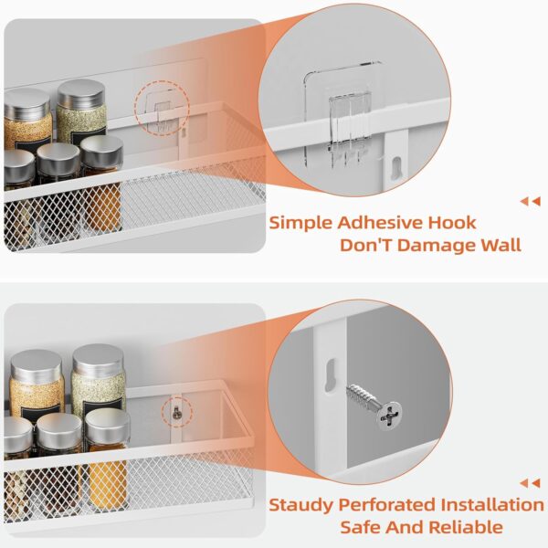 Spice Rack Wall Mounted, 4 Pack Pantry Door Organizer & Hanging Storage Baskets Organizer Wall Mount, Large Capacity Metal Spice Shelf for Kitchen Cabinet, Pantry Doors, Bathroom, Shower, Home Decor