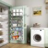 Over The Door Pantry Organizer, Wall Mount Spice Rack, Pantry Hanging Storage and Organization, 8 Adjustable Baskets Heavy-Duty Metal for Home & Kitchen, Back of Door Seasoning Rack - White