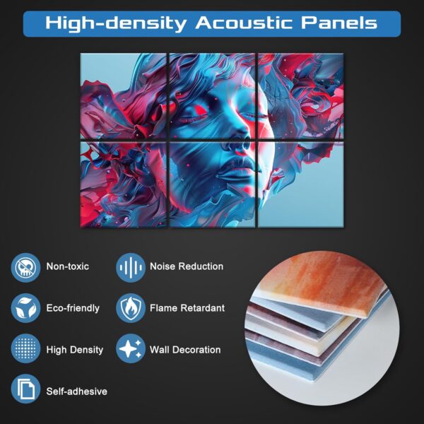 6 Pack Art Acoustic Panels Sound Proof Foam for Walls, 72X48 Inches Decorative Sound Absorbing Panels for Bedroom, Adhesive Included, Statues