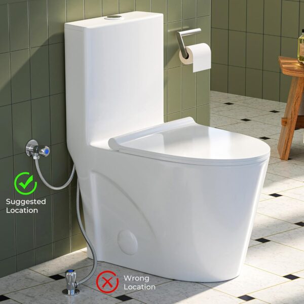 Modern One Piece Toilet, 1.1/1.6 GPF Elongated Dual Flush Toilet with Soft Closing Seat, Standard Modern Toilet for Bathroom, 12" Rough-In (White)