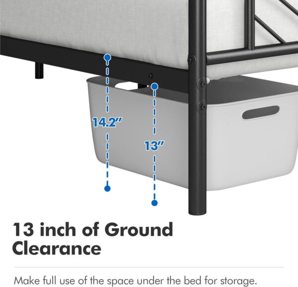Yaheetech Queen Size Platform Bed Frame with Arrow Design Headboard, 13 Inches Metal Mattress Foundation for Storage, No Box Spring Needed, Easy Assembly, Modern, Black