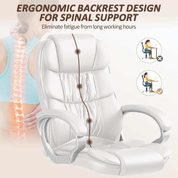 Homall Office Chair High Back Computer Desk Chair, PU Leather Adjustable Height Modern Executive Swivel Task with Padded Armrests and Lumbar Support (White)