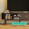 LINSY HOME Fluted TV Stand for 75" TV, Mid-Century Modern 70" Entertainment Center with Sliding Tambour Door and Storage Cabinet, Cruved TV Media Console Table for Living Room, Bedroom, Walnut