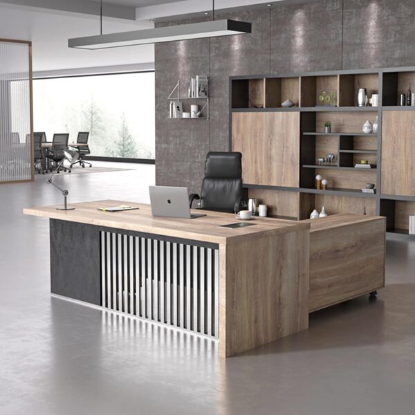 63 Inch L Shaped Executive Office Desk with 2 Drawers, Modern Home Office Desk with File Cabinet, Business Furniture w/Stand Under Desk Storage Organizer with 4 Wheels
