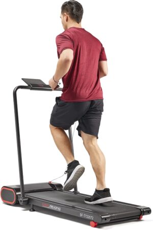 Sunny Health & Fitness Slim Under Desk Walking Compact Treadpad Treadmill with Remote Control, Digital Display, Shock Absorption, Optional Trekking Poles, Free SunnyFit App Bluetooth Connectivity