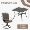 MELLCOM 5-Piece Outdoor Dining Set, 4 Swivel Rocker Chairs with High Back Textilene & Square Metal Dining Table with Umbrella Hole, Patio Furniture Set for Porch, Garden, Backyard, Deck, Brown